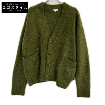 BLAMINK Green 7G cashmere fur V-neck cardigan Tops
