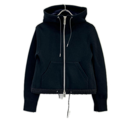 sacai サカイ 23年 23-06683 ブラック ドローストリング スポンジ スウェット ジップアップ フーディ パーカー トップス