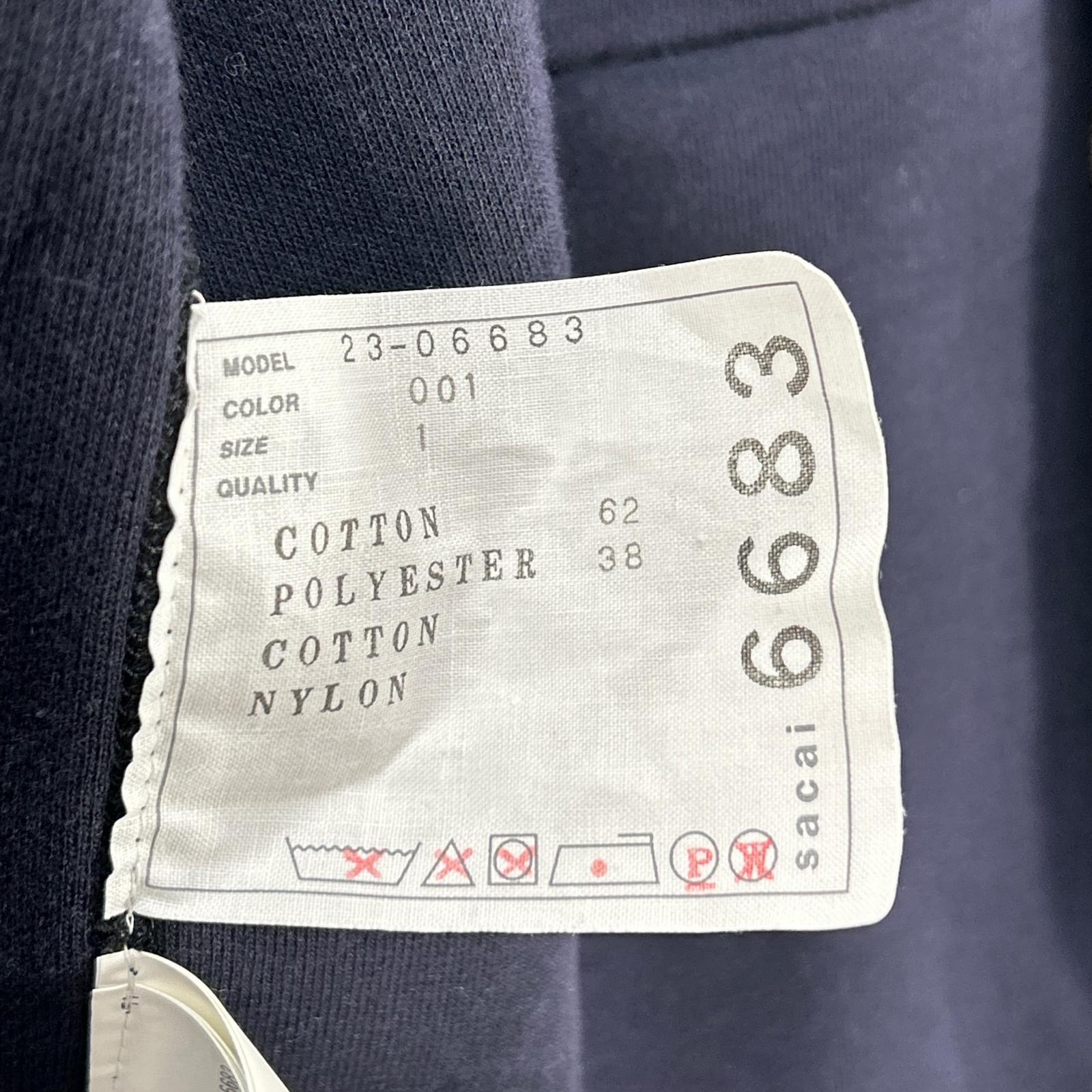 sacai サカイ 23年 23-06683 ブラック ドローストリング スポンジ スウェット ジップアップ フーディ パーカー トップス