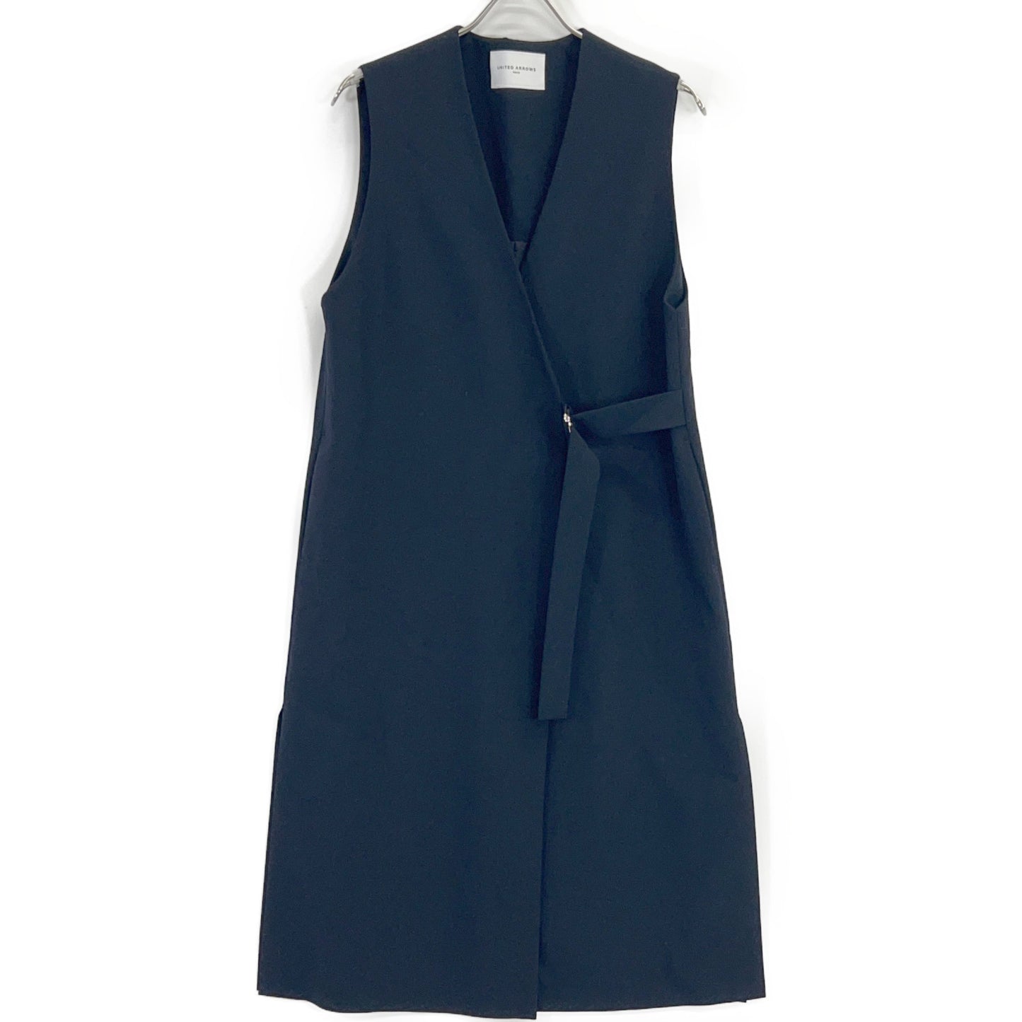 UNITED ARROWS ユナイテッドアローズ 1522-144-2837 ネイビー フロントベルト Vネックのロングベスト ベスト