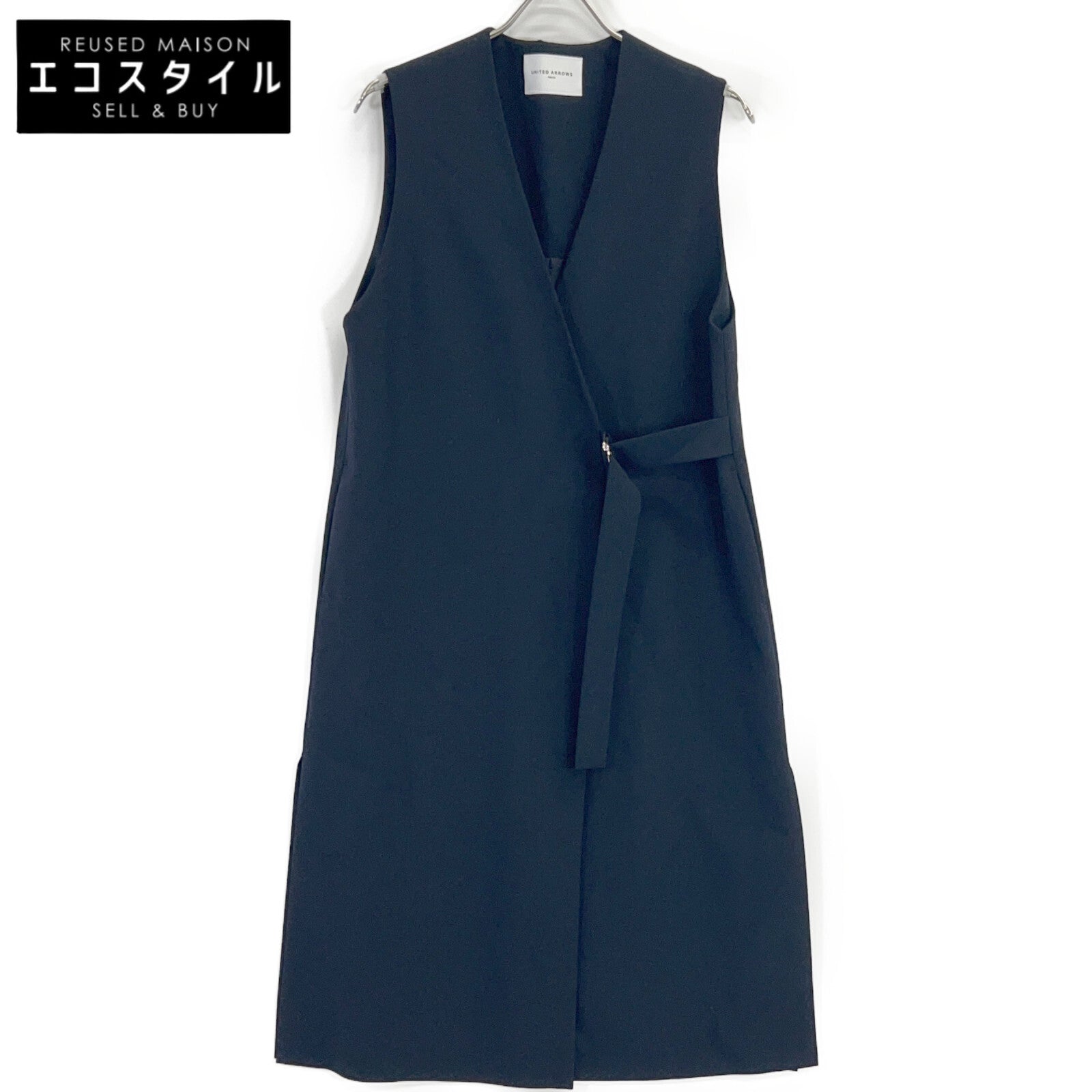 UNITED ARROWS ユナイテッドアローズ 1522-144-2837 ネイビー フロントベルト Vネックのロングベスト ベスト