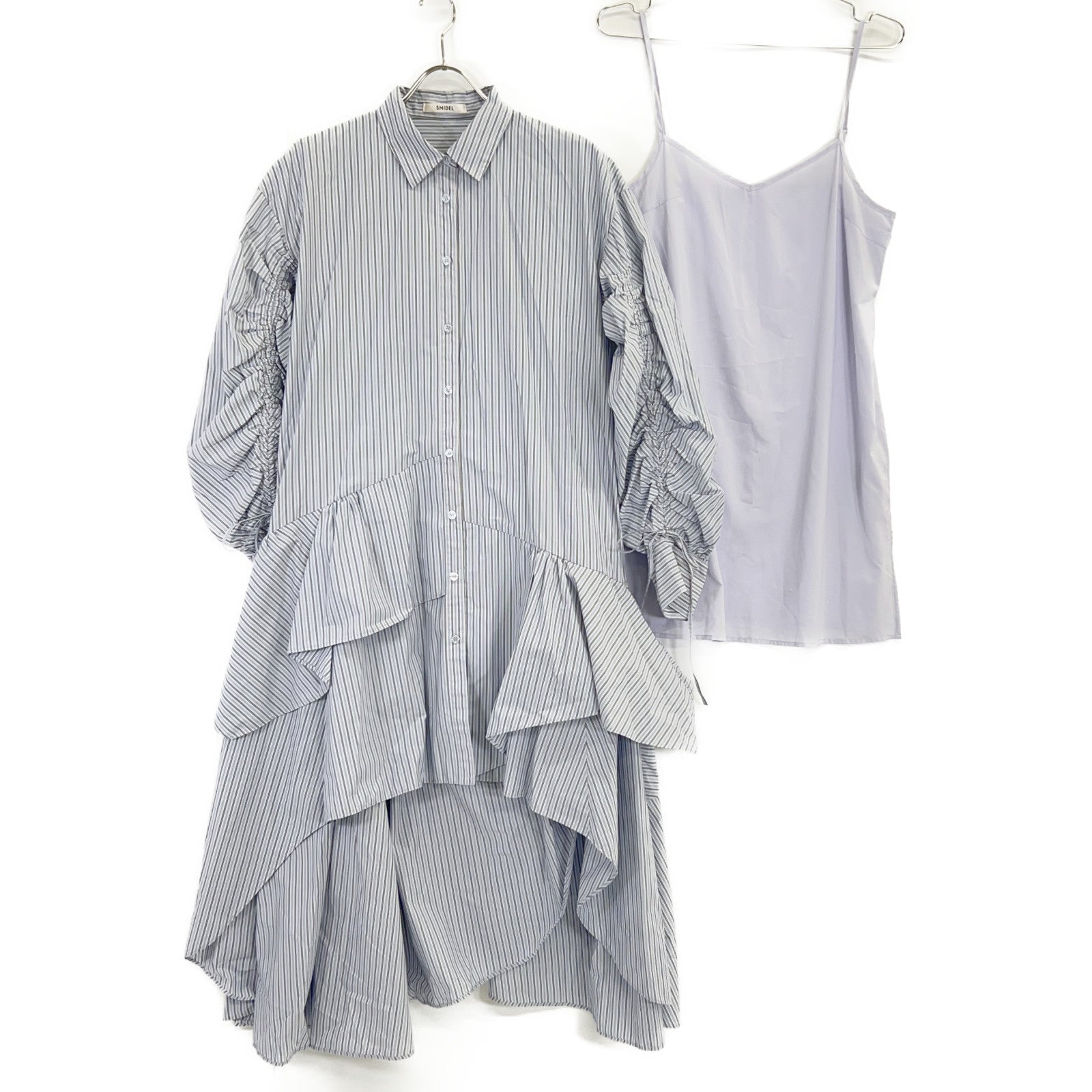 snidel SWF0231100 blue striped voluminous uneven-hem dress
