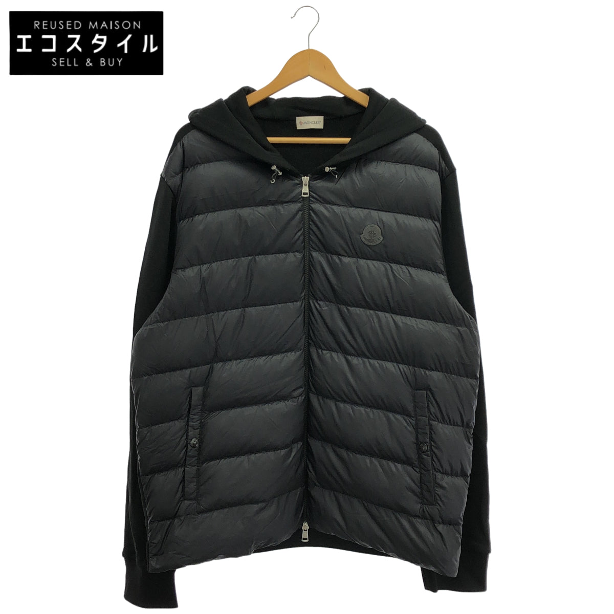 MONCLER モンクレール 23年 ブラック FELPA APERTA CON CAPPUCCIO ダウン切り替え パーカー トップス