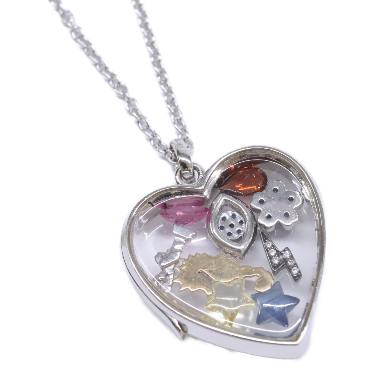 LOQUET LONDON ロケット・ロンドン 仕上げ済み K14WG サファイアクリスタル ハート型L ペンダントトップ チェーン ネックレス チャームセット ネックレス