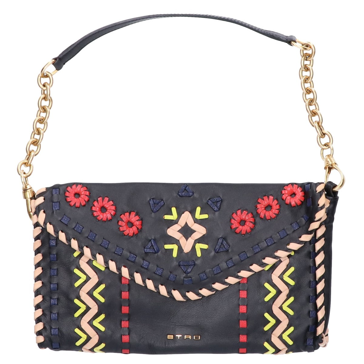 ETRO エトロ レザー フラワー刺繍 ハンドバッグ