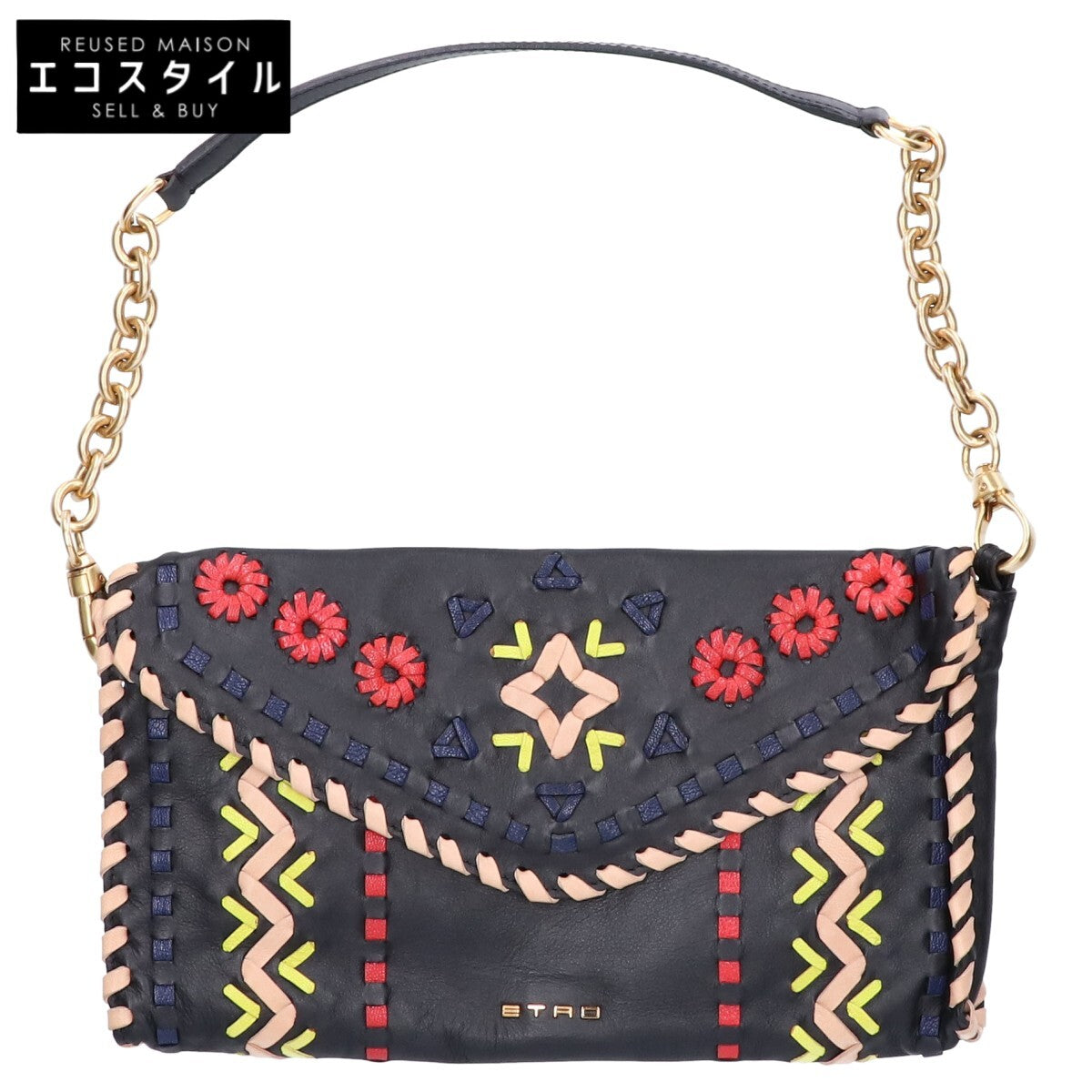 ETRO エトロ レザー フラワー刺繍 ハンドバッグ