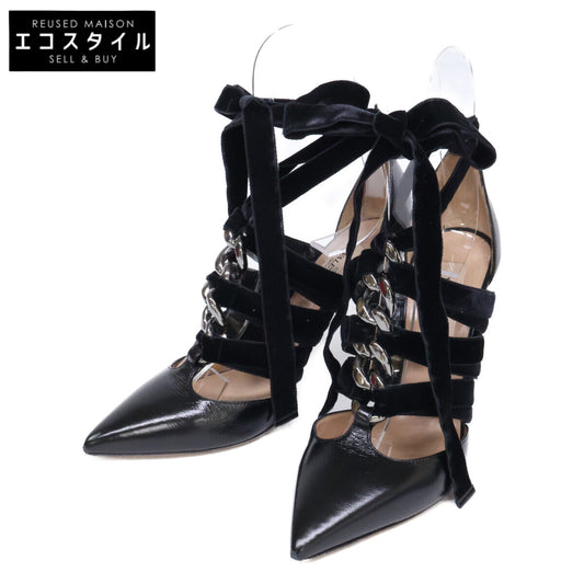 Valentino Garavani ヴァレンティノガラヴァーニ NW1S0C98 チェーン ベルベットレースアップ ヒールパンプス シューズ