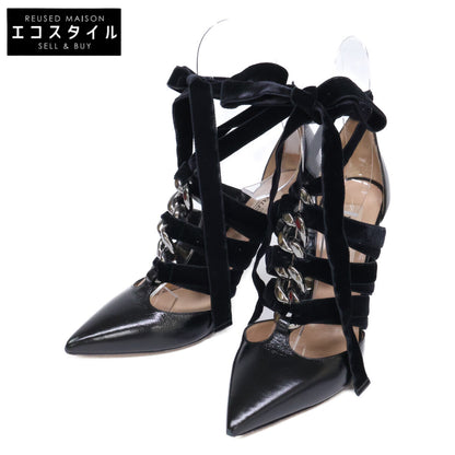 Valentino Garavani Valentino Garavani NW1S0C98 Chain Velvet Lace-Up Heeled Pumps Shoes
