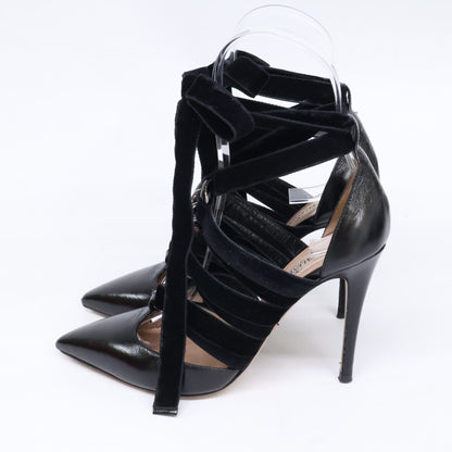 Valentino Garavani Valentino Garavani NW1S0C98 Chain Velvet Lace-Up Heeled Pumps Shoes