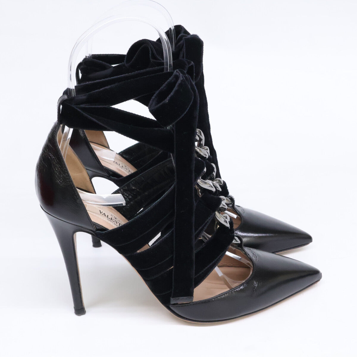 Valentino Garavani Valentino Garavani NW1S0C98 Chain Velvet Lace-Up Heeled Pumps Shoes