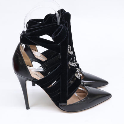 Valentino Garavani Valentino Garavani NW1S0C98 Chain Velvet Lace-Up Heeled Pumps Shoes
