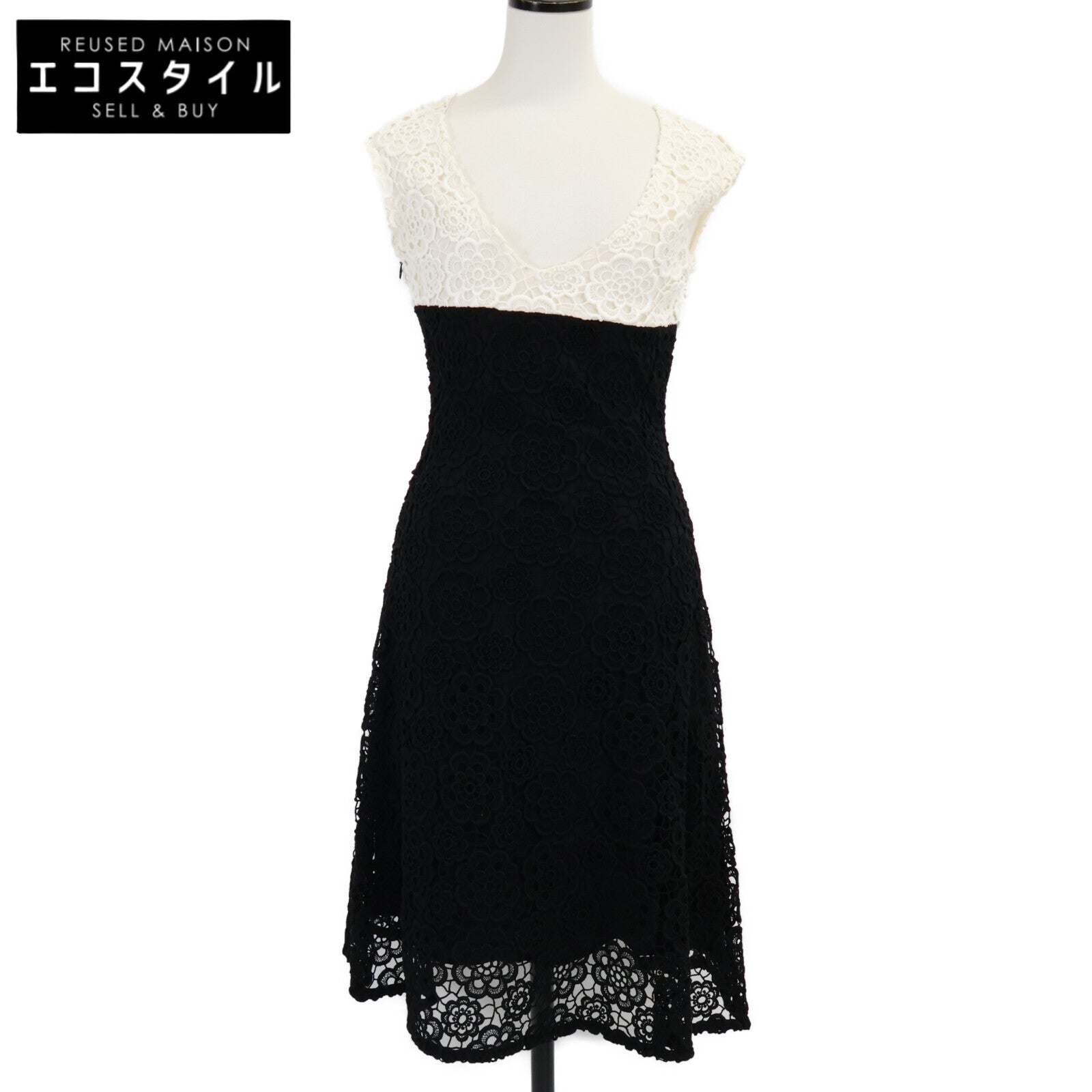 Christian Dior クリスチャンディオール 【美品/国内正規】5C24648DM528 フラワーレース Vネック ノースリーブ ワンピース