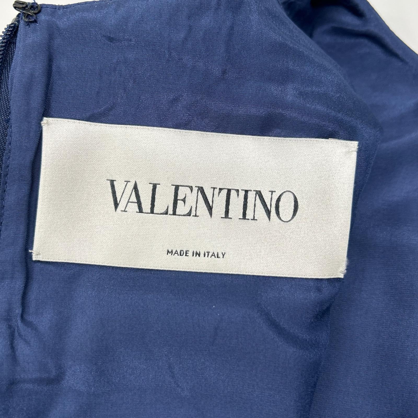 VALENTINO ヴァレンティノ RB3VAL851CF ネイビー ウールシルク混 フラワー装飾ノースリーブワンピース ワンピース