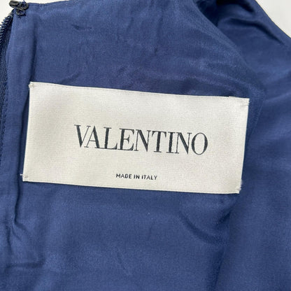 VALENTINO ヴァレンティノ RB3VAL851CF ネイビー ウールシルク混 フラワー装飾ノースリーブワンピース ワンピース