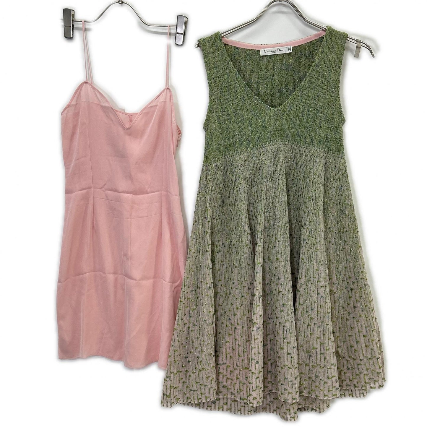 Christian Dior クリスチャンディオール 3E24606AM555 グリーン×ピンク コットン ラメニット ワンピース ワンピース