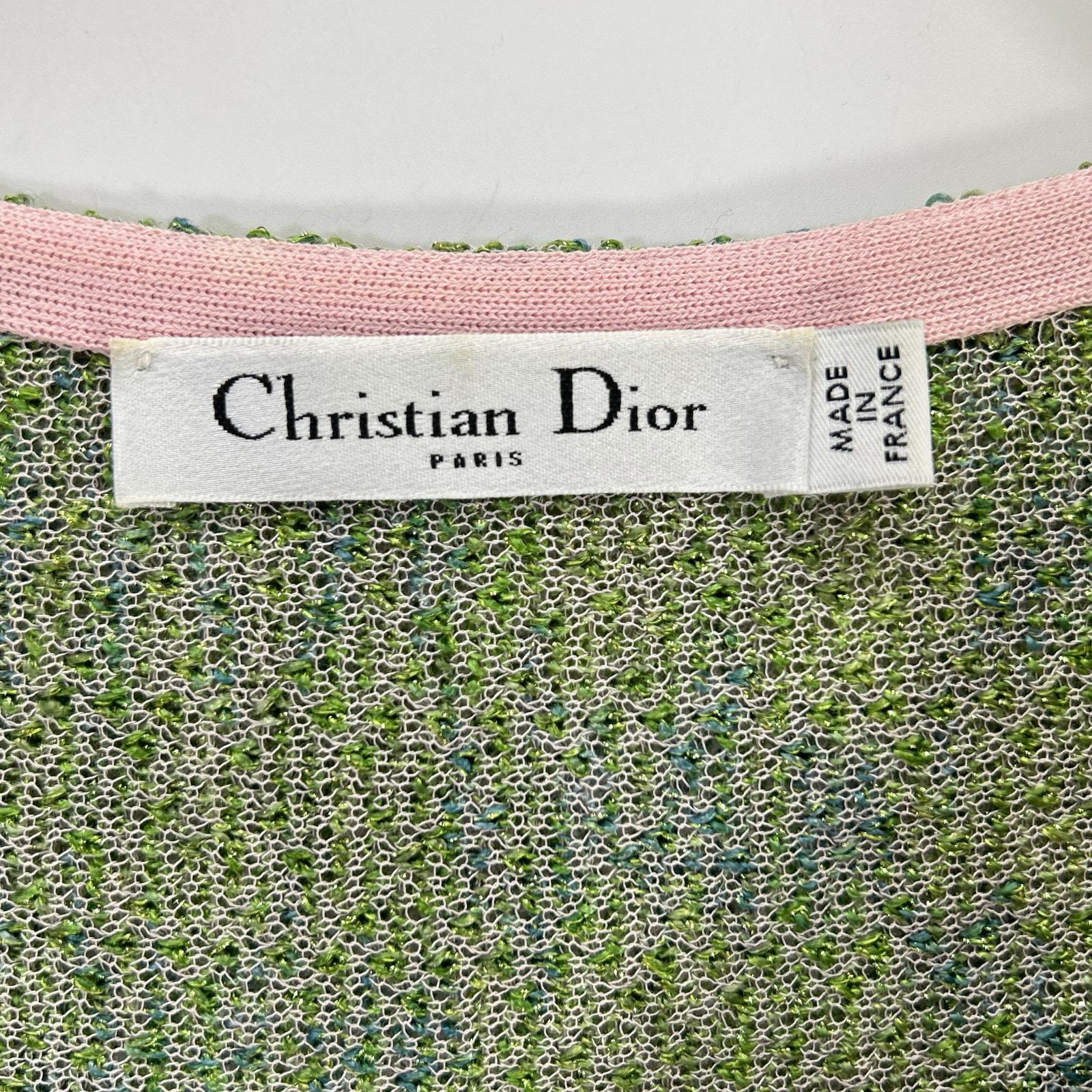Christian Dior クリスチャンディオール 3E24606AM555 グリーン×ピンク コットン ラメニット ワンピース ワンピース