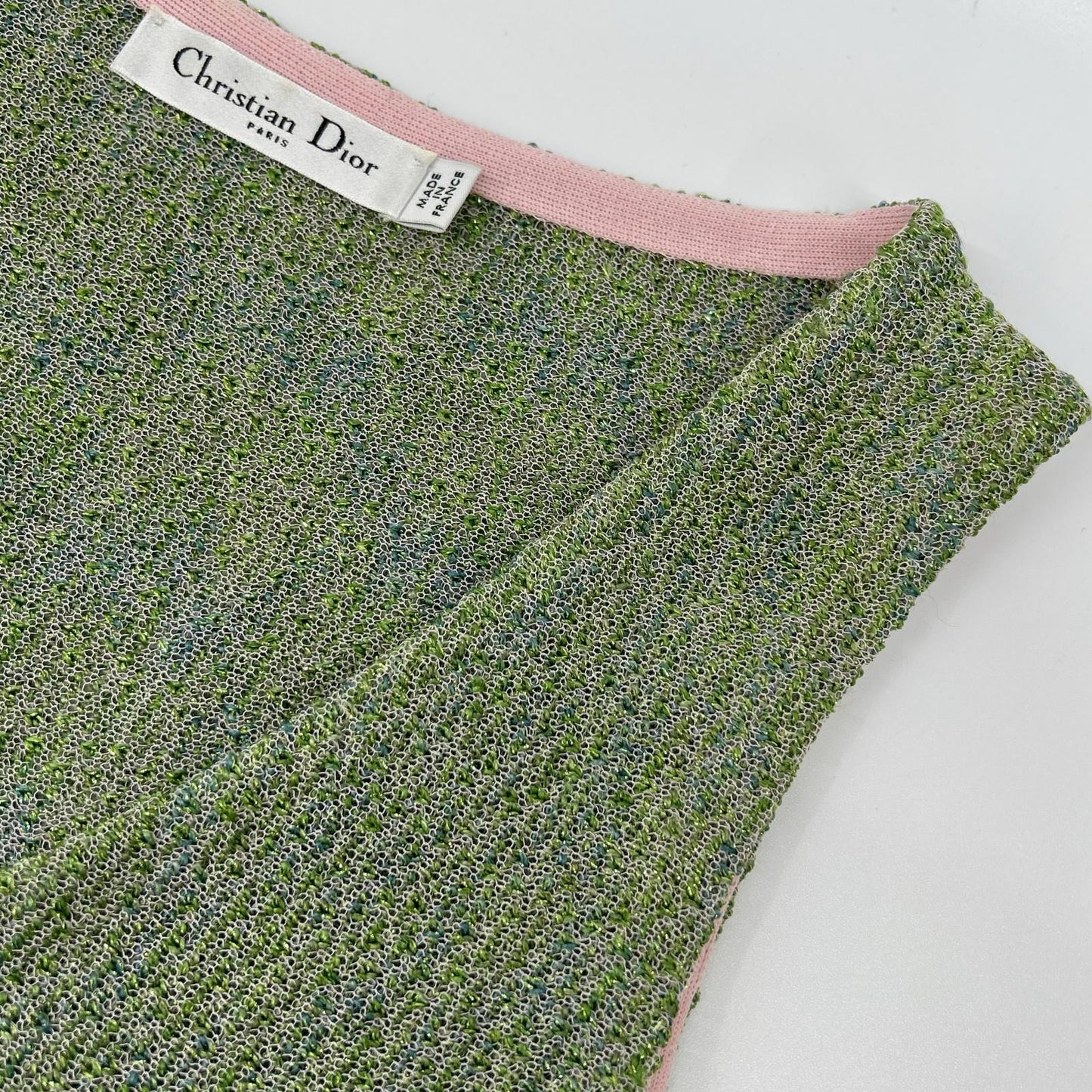 Christian Dior クリスチャンディオール 3E24606AM555 グリーン×ピンク コットン ラメニット ワンピース ワンピース