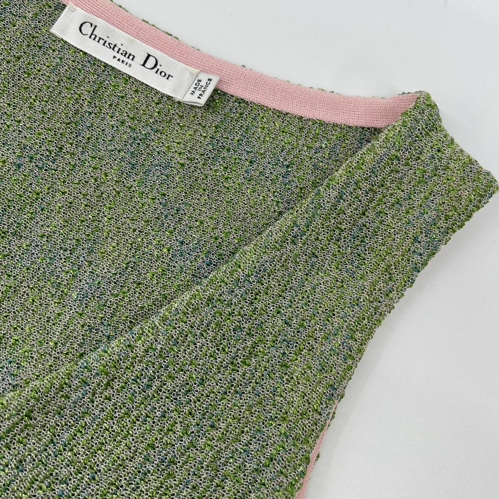 Christian Dior クリスチャンディオール 3E24606AM555 グリーン×ピンク コットン ラメニット ワンピース ワンピース