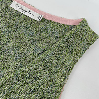 Christian Dior クリスチャンディオール 3E24606AM555 グリーン×ピンク コットン ラメニット ワンピース ワンピース