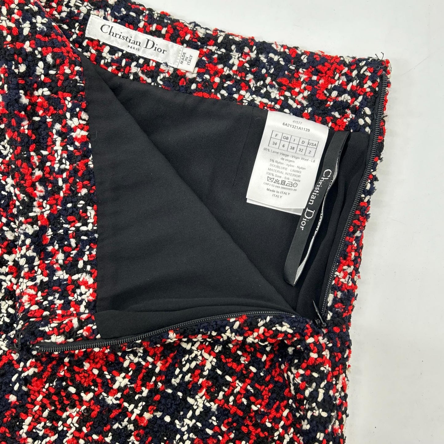 Christian Dior クリスチャンディオール 6A21321A1139 レッド×ブラック ウール ツイード スカート スカート