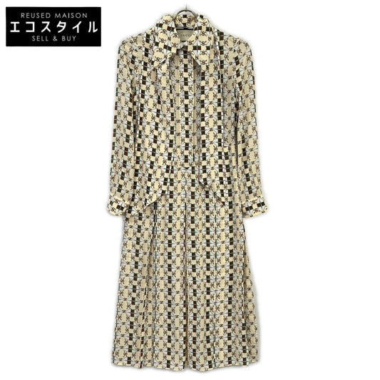 GUCCI 477109 ZJX14 Ivory Web-Kiss Print All-Over Bow-Tie Dress Dress