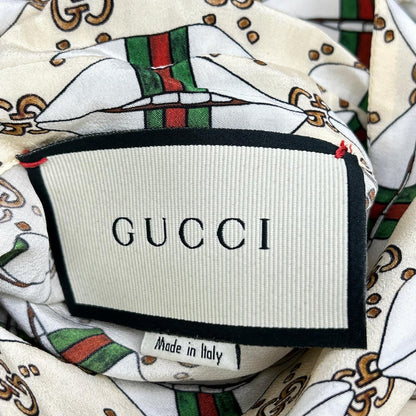 GUCCI グッチ 477109 ZJX14 アイボリー ウェブキスプリント 総柄 ボウタイ ワンピースドレス ワンピース