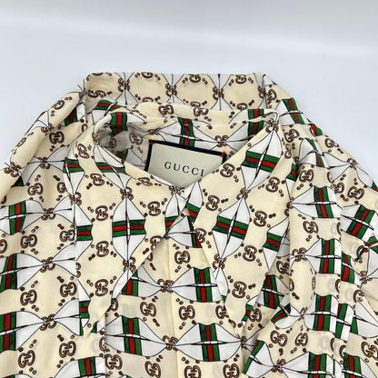 GUCCI グッチ 477109 ZJX14 アイボリー ウェブキスプリント 総柄 ボウタイ ワンピースドレス ワンピース