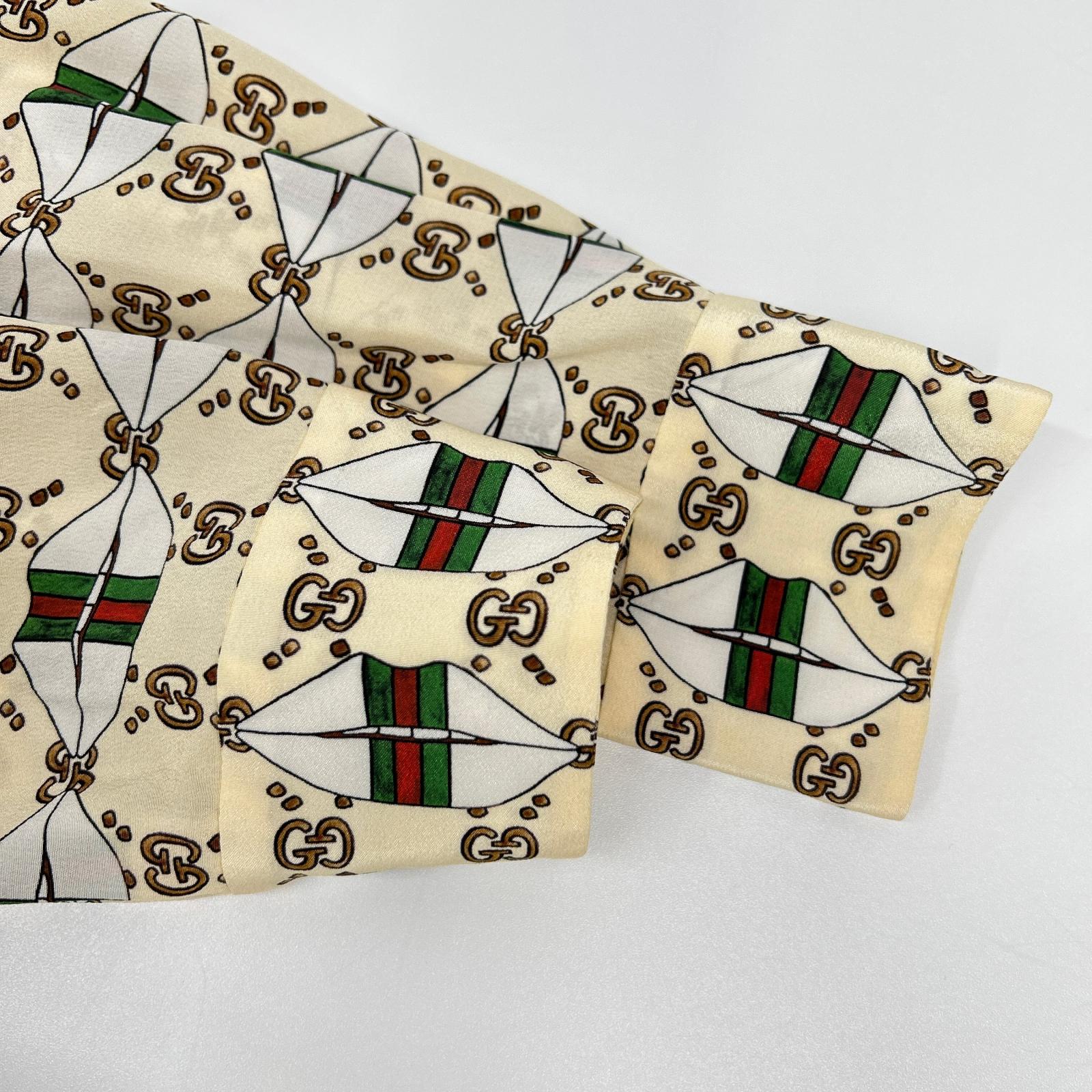GUCCI グッチ 477109 ZJX14 アイボリー ウェブキスプリント 総柄 ボウタイ ワンピースドレス ワンピース