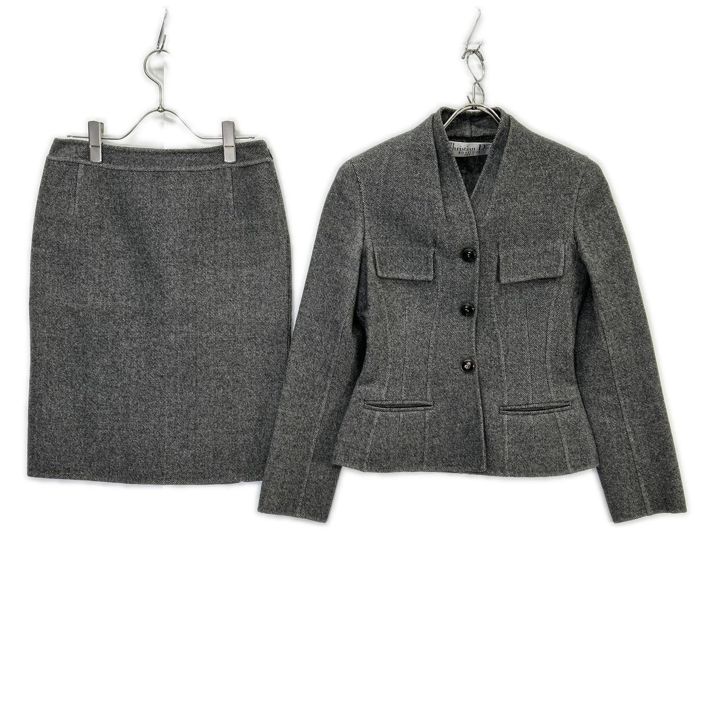 Christian Dior クリスチャンディオール 7A12022170 グレー ノーカラージャケット スカート セットアップ スーツ セットアップ
