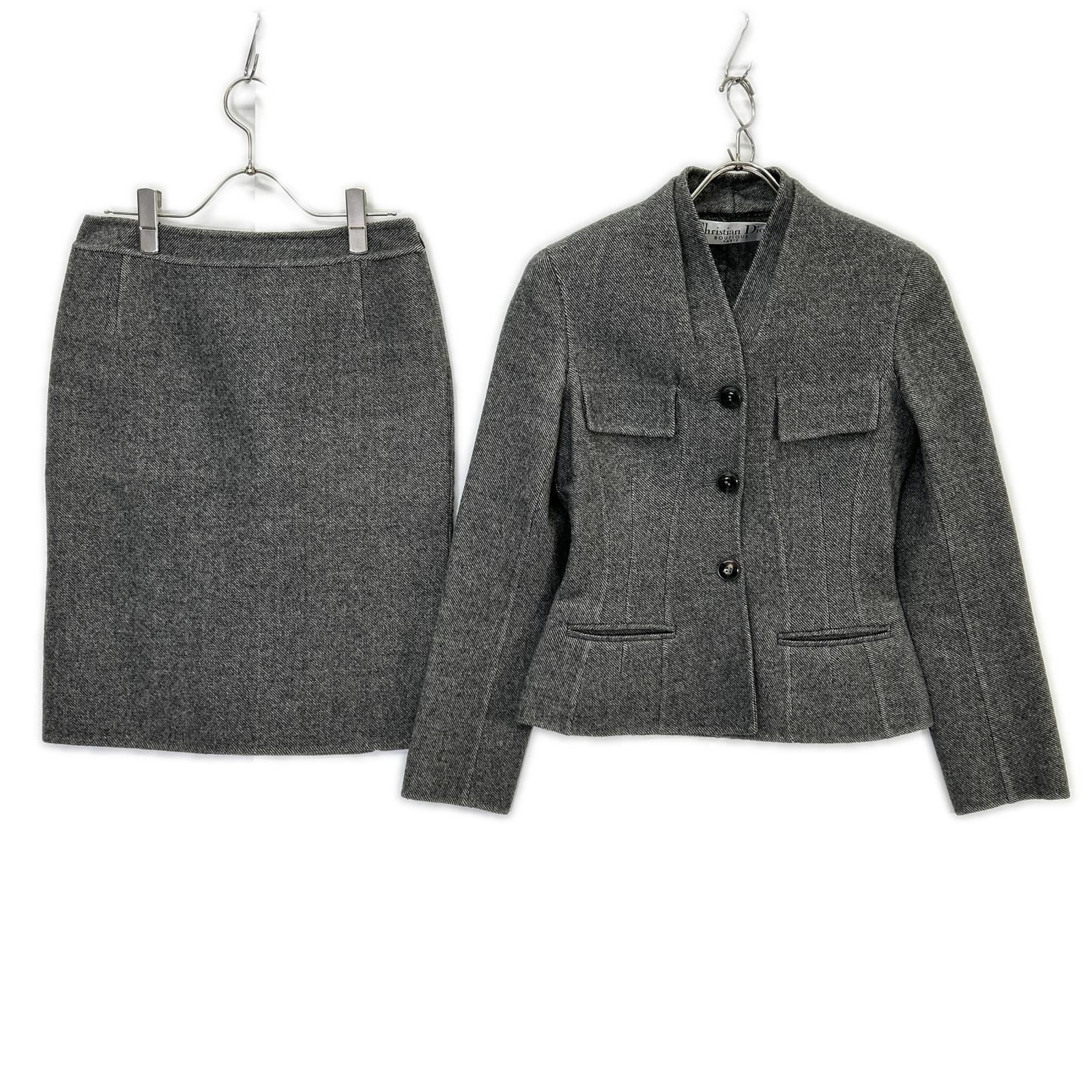Christian Dior クリスチャンディオール 7A12022170 グレー ノーカラージャケット スカート セットアップ スーツ セットアップ