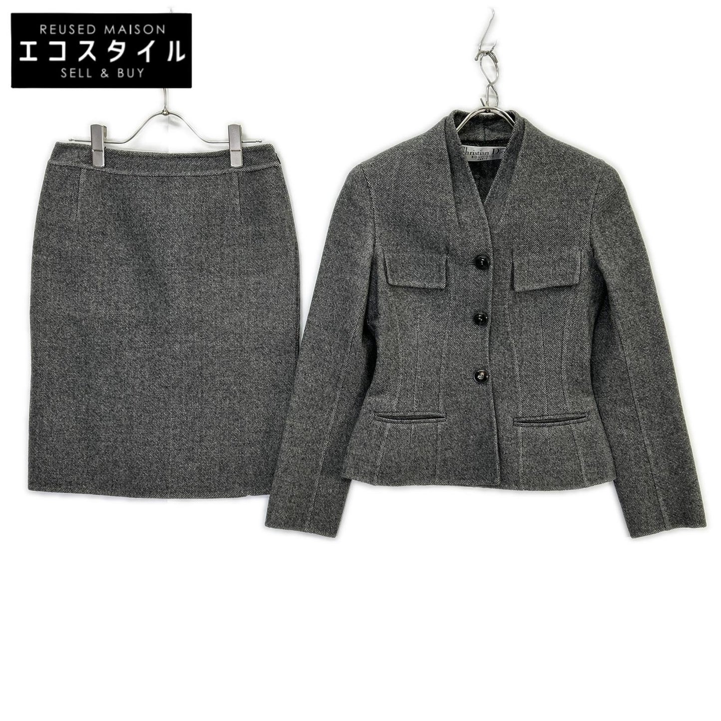 Christian Dior クリスチャンディオール 7A12022170 グレー ノーカラージャケット スカート セットアップ スーツ セットアップ
