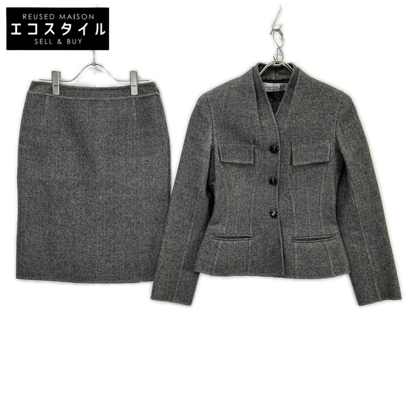 Christian Dior クリスチャンディオール 7A12022170 グレー ノーカラージャケット スカート セットアップ スーツ セットアップ