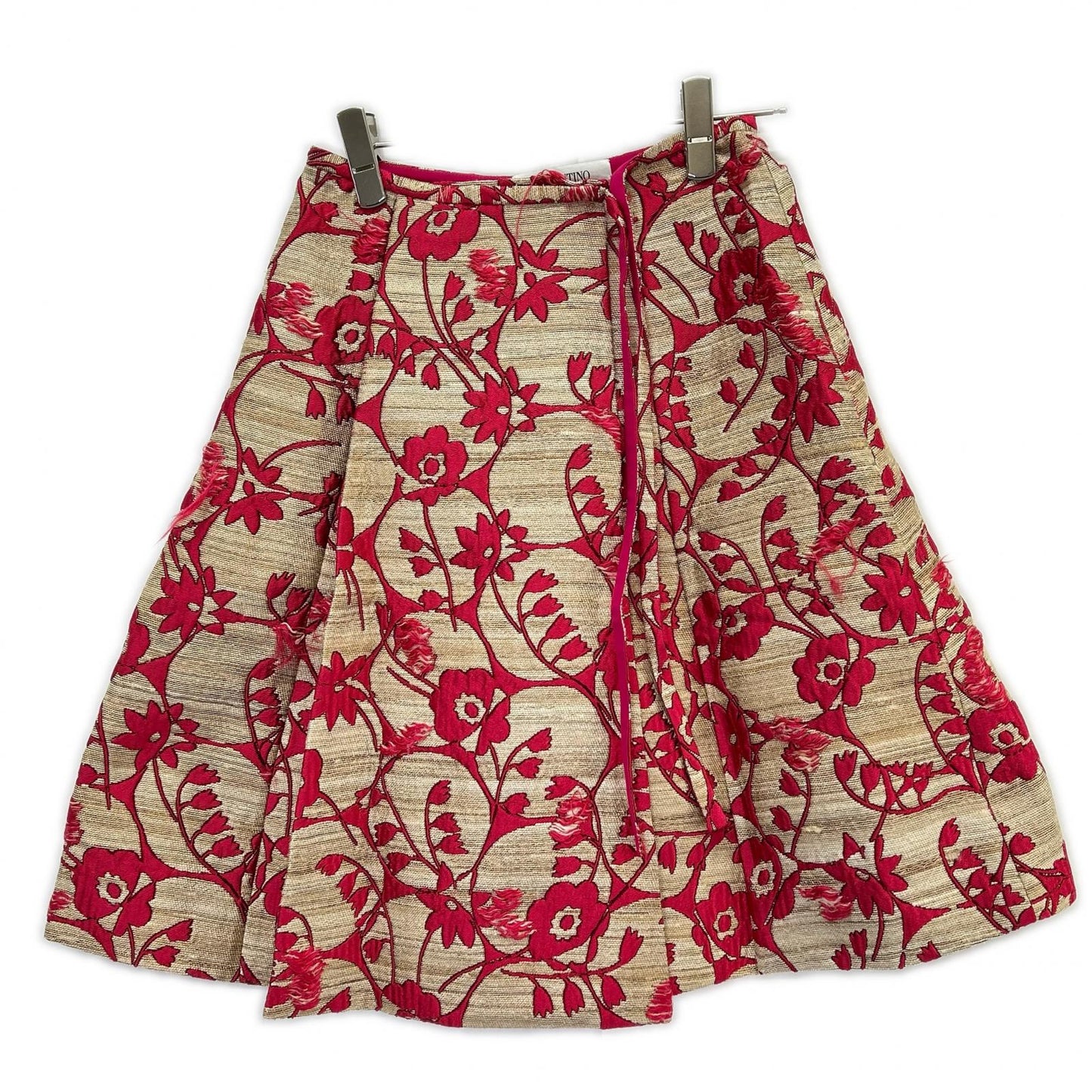 VALENTINO ヴァレンティノ ピンク シルク混 フラワー総繍 ラップスカート スカート