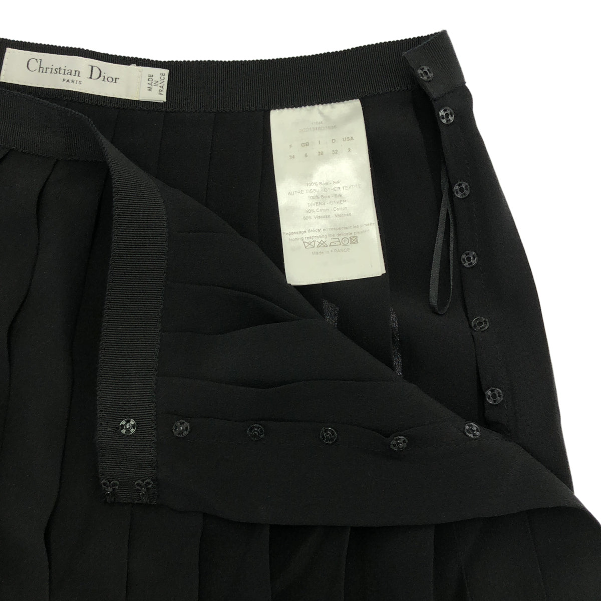 Christian Dior 2C21318D1636 Black Bicolor Silk Pleated Skirt Bottoms