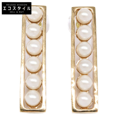 CHANEL シャネル 美品 B23 K 6Pパール ロゴプレート ピアス