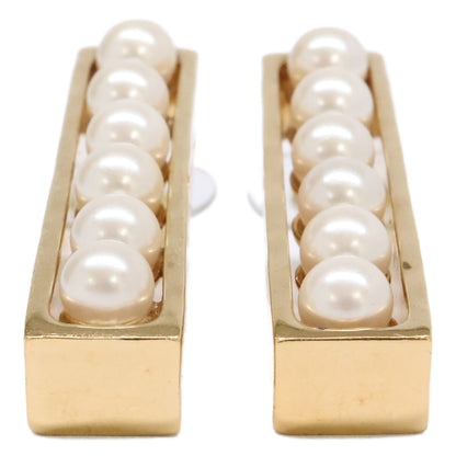 CHANEL シャネル 美品 B23 K 6Pパール ロゴプレート ピアス