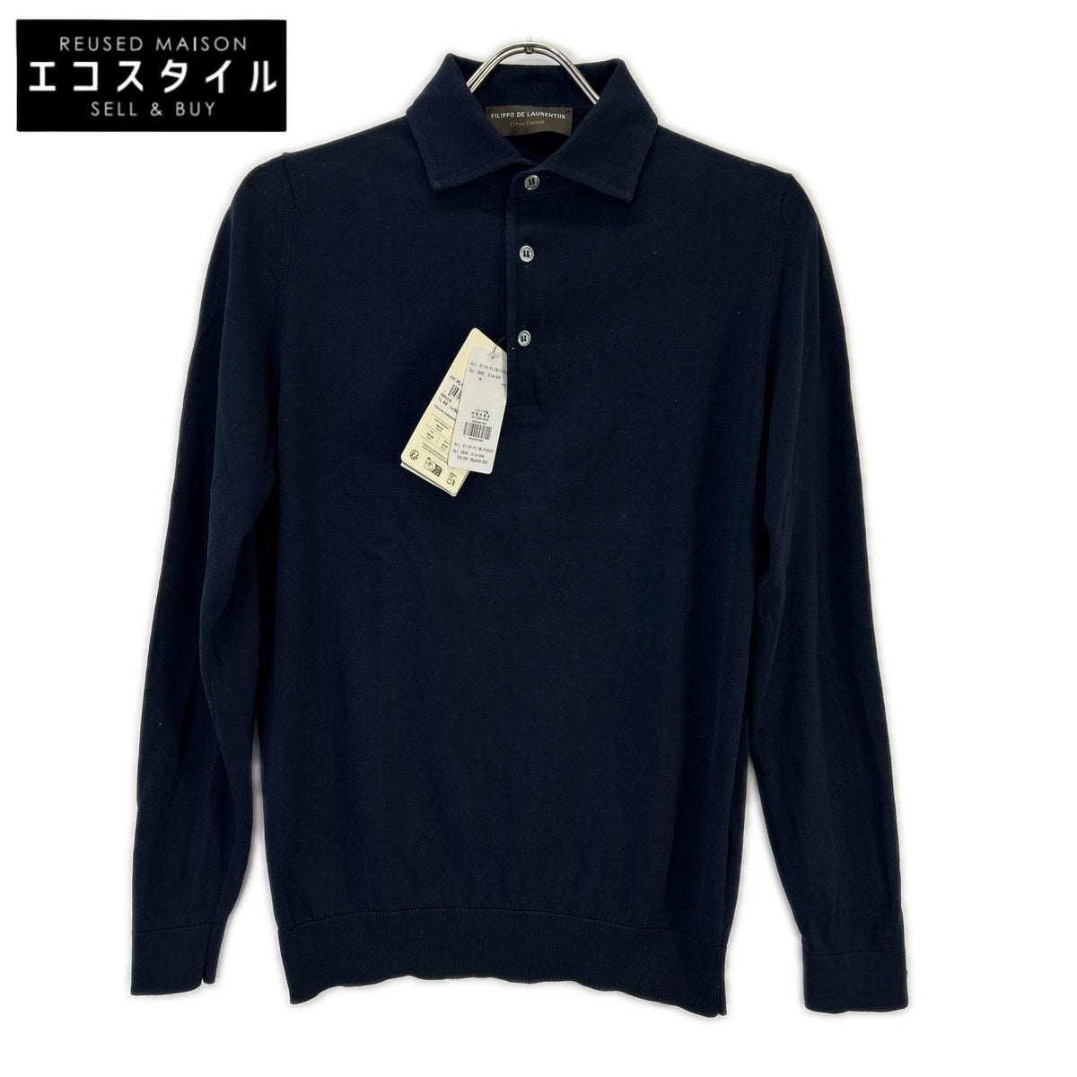FILIPPO DE LAURENTIIS フィリッポ・デ・ローレンティス 6110-PL1MLPAR20 ネイビー コットン ニット 長袖 ポロシャツ トップス