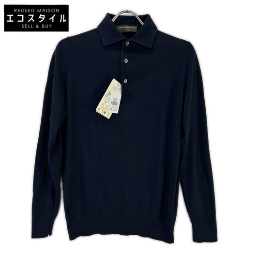 FILIPPO DE LAURENTIIS フィリッポ・デ・ローレンティス 6110-PL1MLPAR20 ネイビー コットン ニット 長袖 ポロシャツ トップス