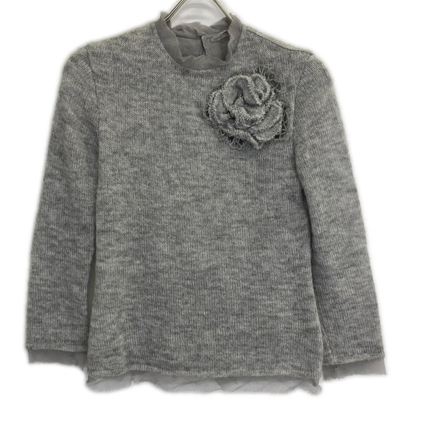 ERMANNO SCERVINO gray ES9813103 mohair-blend tulle floral sheer knit top