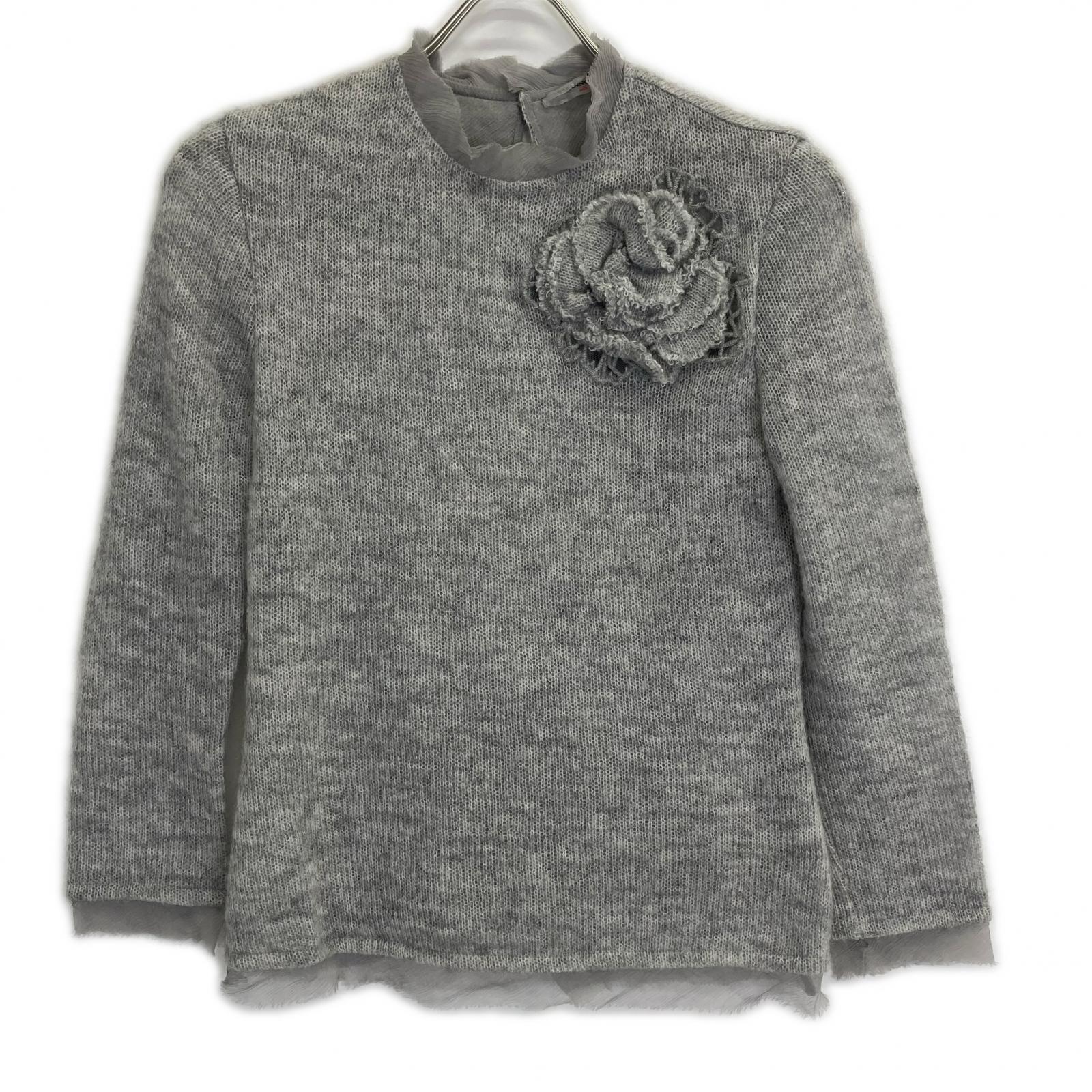 ERMANNO SCERVINO gray ES9813103 mohair-blend tulle floral sheer knit top