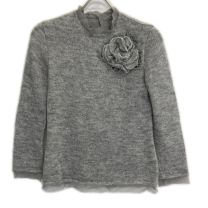 ERMANNO SCERVINO gray ES9813103 mohair-blend tulle floral sheer knit top