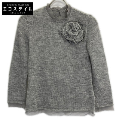 ERMANNO SCERVINO gray ES9813103 mohair-blend tulle floral sheer knit top