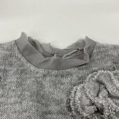 ERMANNO SCERVINO gray ES9813103 mohair-blend tulle floral sheer knit top