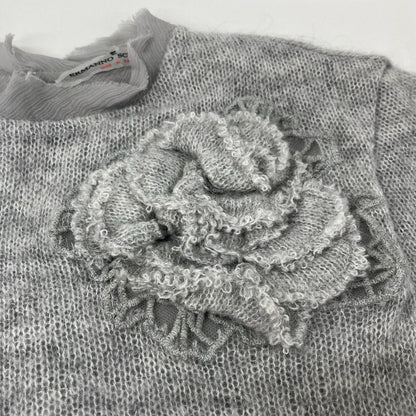 ERMANNO SCERVINO gray ES9813103 mohair-blend tulle floral sheer knit top