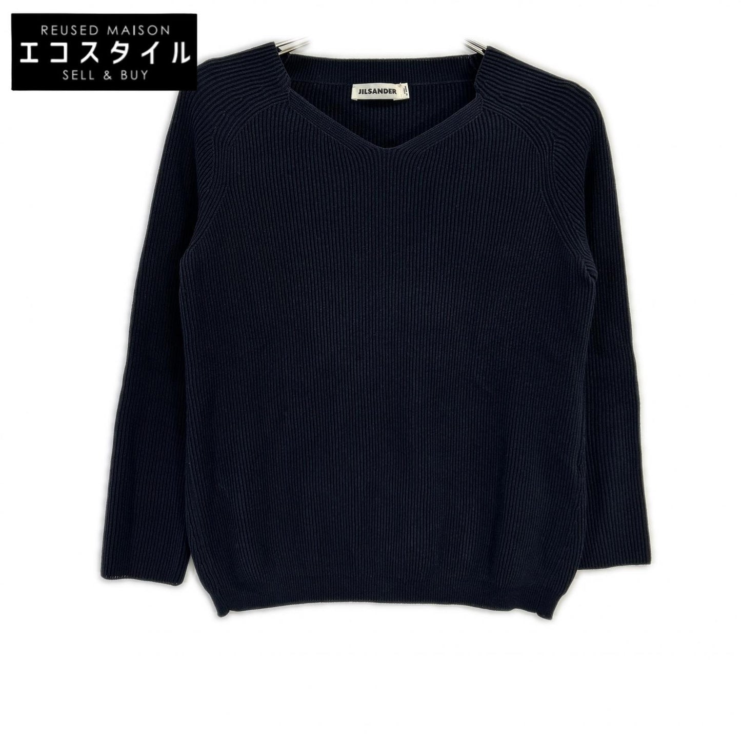 JILSANDER ジルサンダー ネイビー 14年 OW754067WY24060851 リブ編みYネックニットトップス トップス