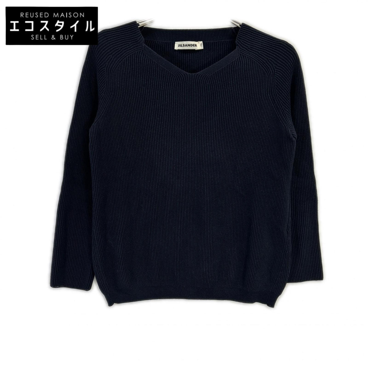 JILSANDER ジルサンダー ネイビー 14年 OW754067WY24060851 リブ編みYネックニットトップス トップス