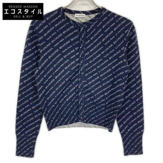 BALENCIAGA バレンシアガ ネイビー 17年 518135 ロゴ クルーネックカーディガン トップス
