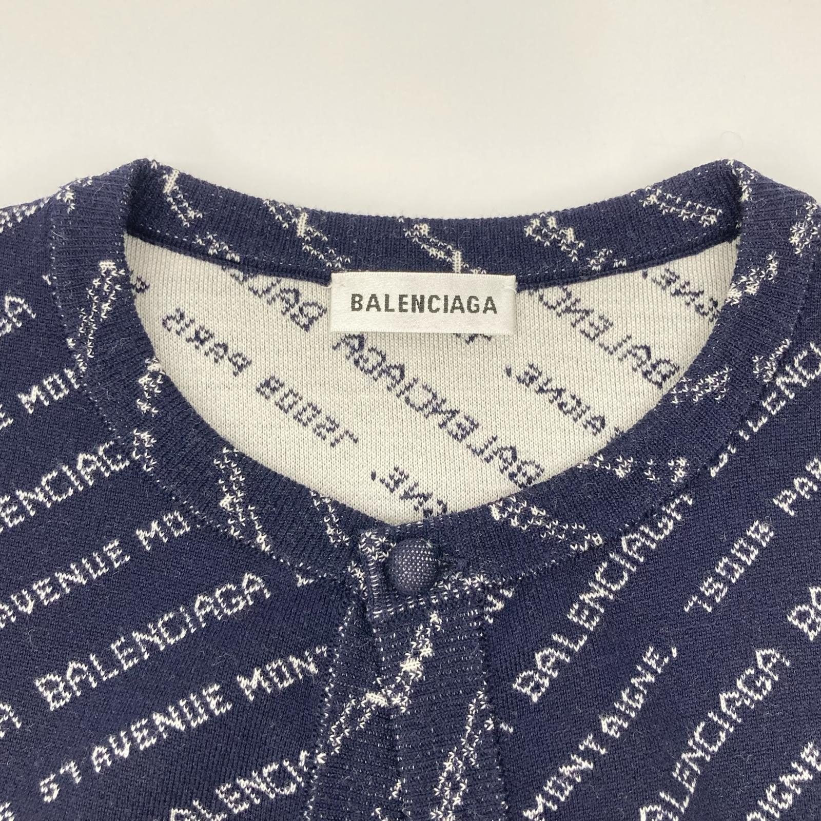 BALENCIAGA バレンシアガ ネイビー 17年 518135 ロゴ クルーネックカーディガン トップス