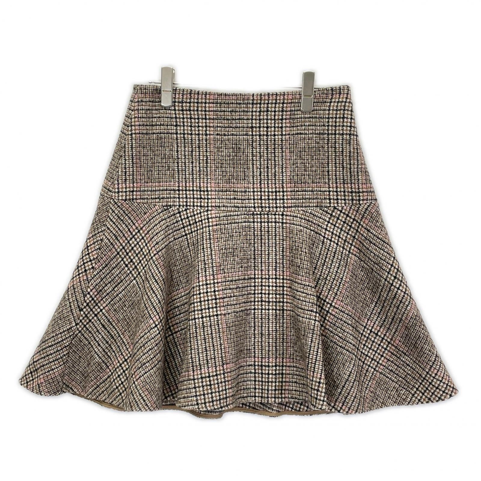 BRUNELLO CUCINELLI ブルネロクチネリ MD527G3329 22年 ブラウン チェック ウール×アルパカ Aライン フレアスカート スカート
