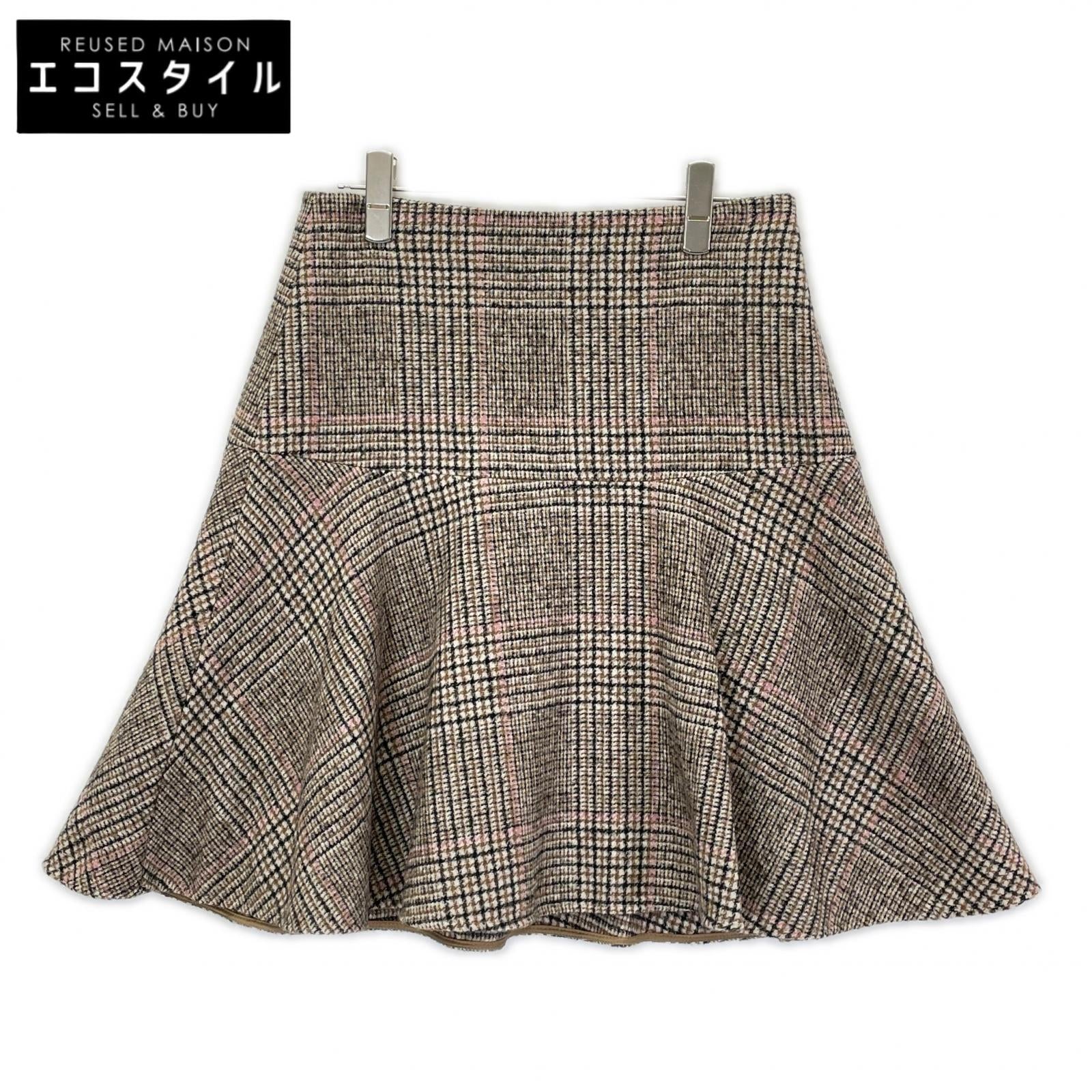 BRUNELLO CUCINELLI ブルネロクチネリ MD527G3329 22年 ブラウン チェック ウール×アルパカ Aライン フレアスカート スカート